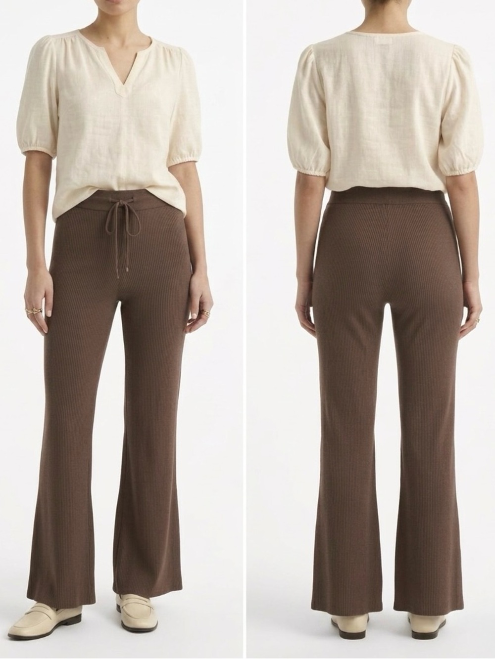 Juniors Brown Ribbed Knit Pants flared size XS by Pink Rose